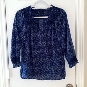 Talbots Navy Patterned Top Sz M